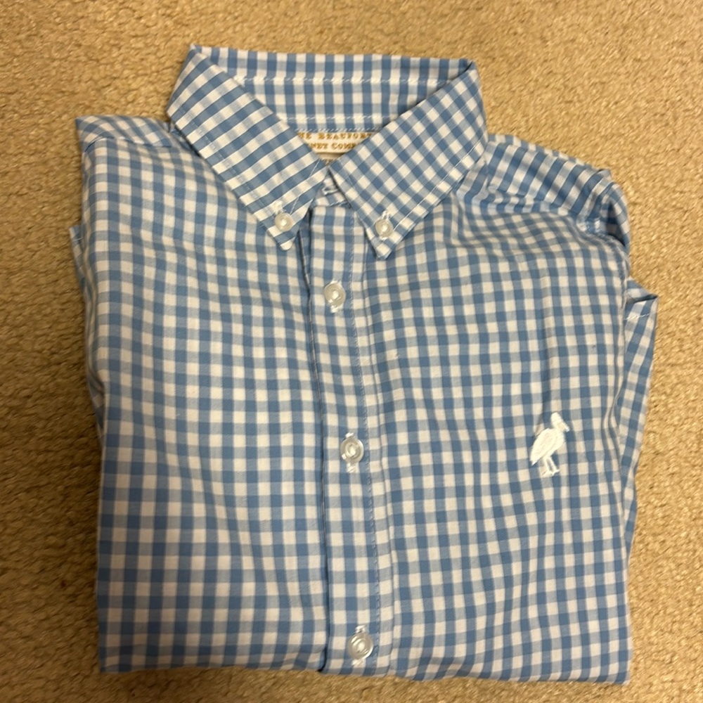 Tbbc blue gingham dean dress shirt size 6